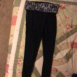 Pink yoga black pants with sequencing